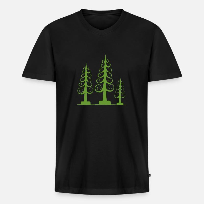 Spanbaum, geschnitzter Baum - Männer Premium Bio T-Shirt mit V-Ausschnitt - Schwarz
