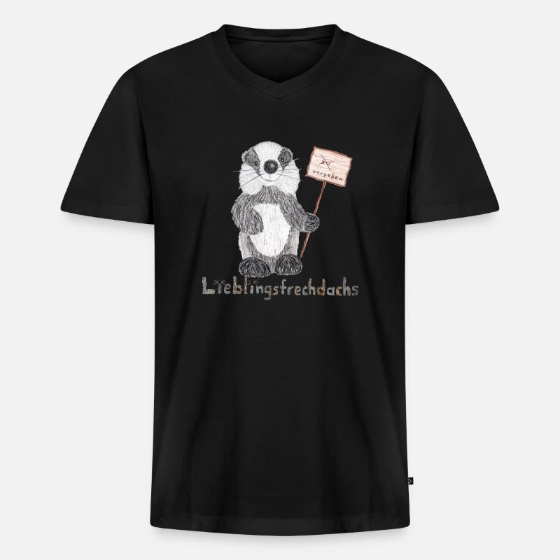 Lieblingsfrechdachs mit Schild "vergeben" - Männer Premium Bio T-Shirt mit V-Ausschnitt - Schwarz