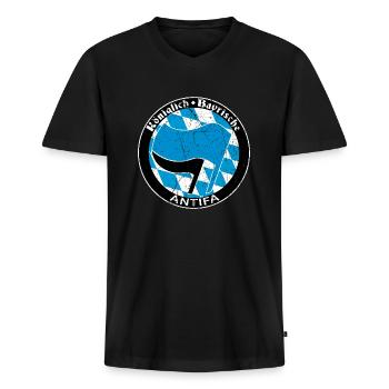 antifa - Männer Premium Bio T-Shirt mit V-Ausschnitt - Schwarz - Vorne - Nico (187cm)