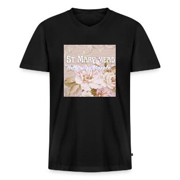 ST MARY MEAD "HALLO MISS MARPLE"- TASSE TEE - Männer Premium Bio T-Shirt mit V-Ausschnitt - Schwarz - Vorne - Nico (187cm)