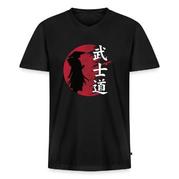 Japon Bushido Samurai - T-shirt encolure en V Premium bio Homme - noir - Devant - Nico (187cm)