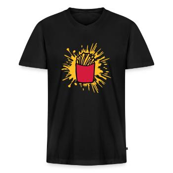 Splashes of Colour French Fries - Men's Premium Organic T-shirt with V-neck - black - Front - Nico (187cm)