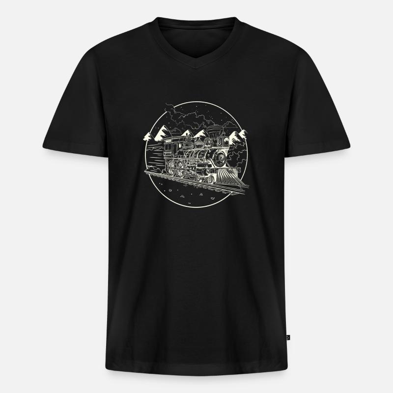 Alte Dampflok - Männer Premium Bio T-Shirt mit V-Ausschnitt - Schwarz