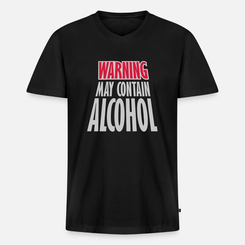 Warning May Contain Alcohol - Männer Premium Bio T-Shirt mit V-Ausschnitt - Schwarz
