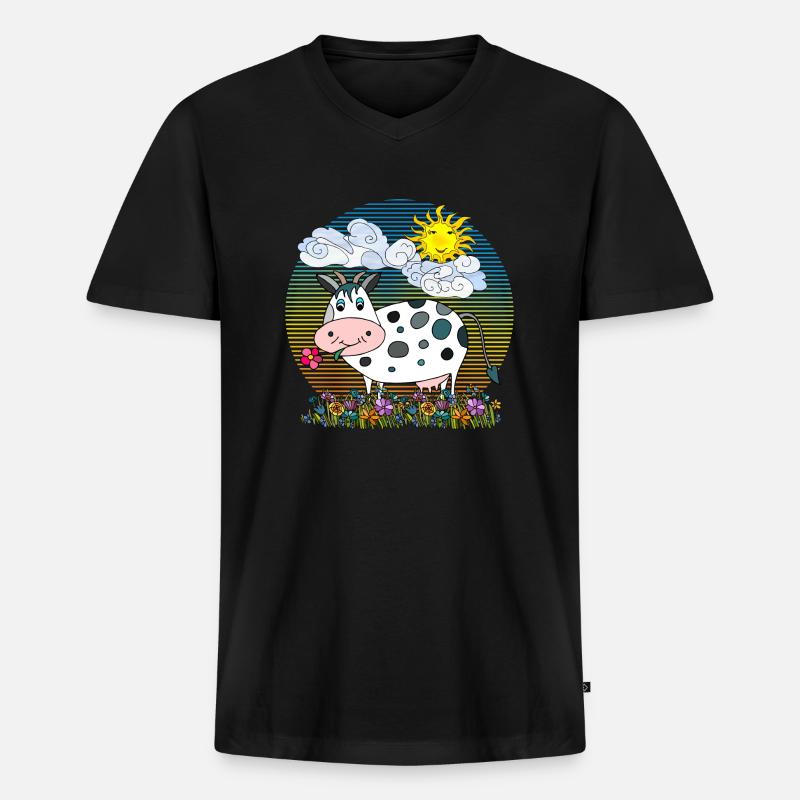 Kuh - Männer Premium Bio T-Shirt mit V-Ausschnitt - Schwarz