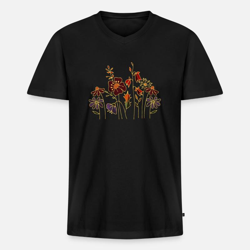 Blumen - Männer Premium Bio T-Shirt mit V-Ausschnitt - Schwarz