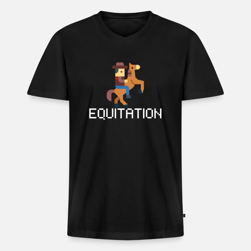 Reiten Pixel- idee Geschenk Reiter - Männer Premium Bio T-Shirt mit V-Ausschnitt - Schwarz