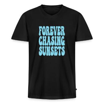 TOUJOURS À LA POURSUITE DES COUCHERS DE SOLEIL - T-shirt encolure en V Premium bio Homme - noir - Devant - Nico (187cm)
