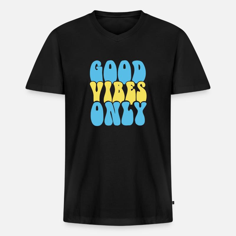 GOOD VIBES ONLY - Männer Premium Bio T-Shirt mit V-Ausschnitt - Schwarz