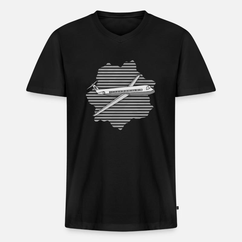 Flugzeug - Männer Premium Bio T-Shirt mit V-Ausschnitt - Schwarz