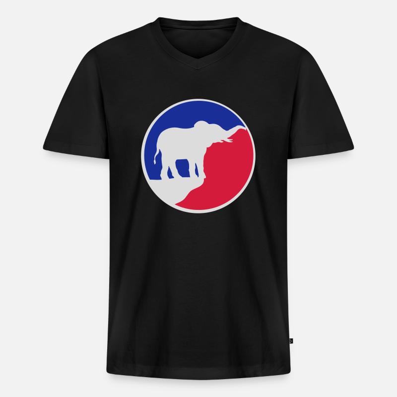 Elefant Silhouette Klippe Mond - Männer Premium Bio T-Shirt mit V-Ausschnitt - Schwarz