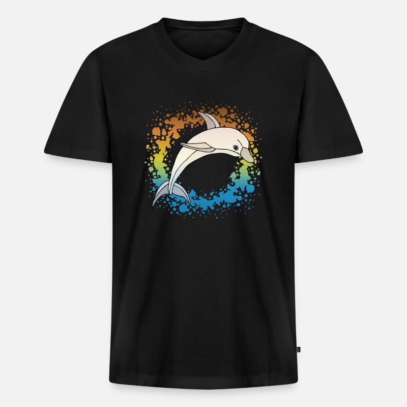 Delfin - Männer Premium Bio T-Shirt mit V-Ausschnitt - Schwarz