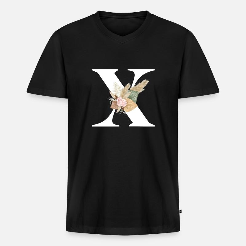 Buchstabe X blühte - Männer Premium Bio T-Shirt mit V-Ausschnitt - Schwarz