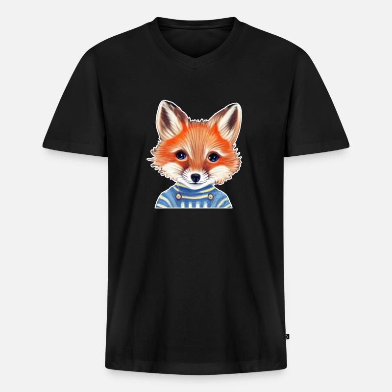 Fuchs mit Pulli - Männer Premium Bio T-Shirt mit V-Ausschnitt - Schwarz