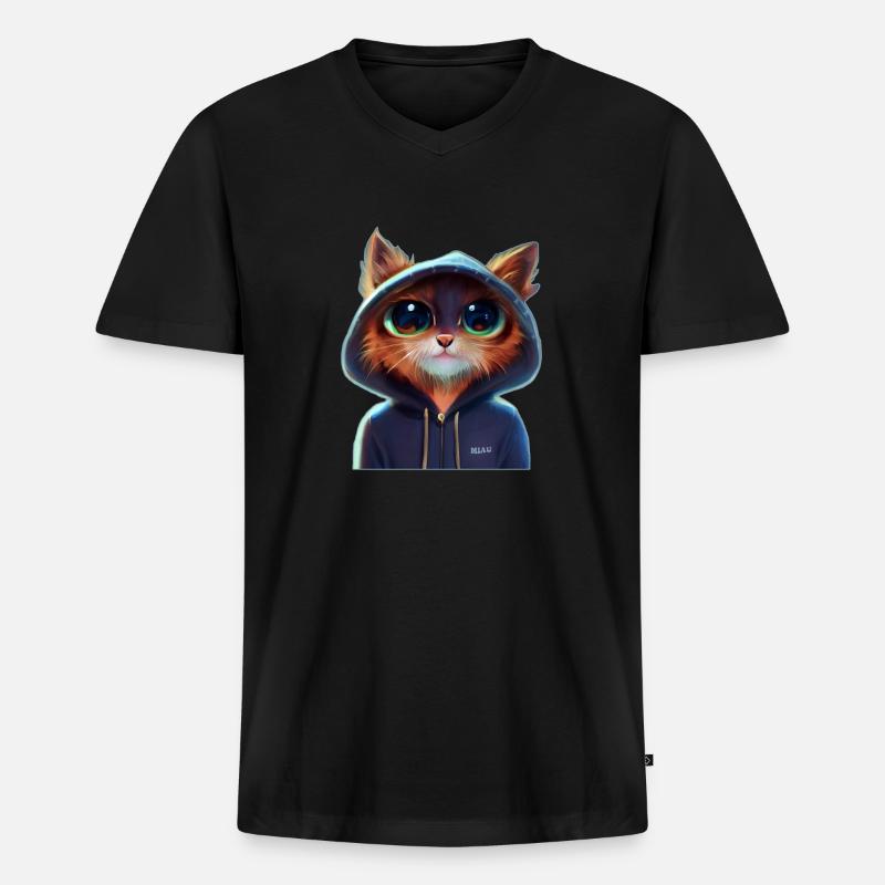 Katze mit Pullover 1 - Männer Premium Bio T-Shirt mit V-Ausschnitt - Schwarz