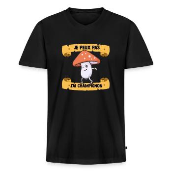 Je Peux Pas J'ai Champignons Drôles Champignon - T-shirt encolure en V Premium bio Homme - noir - Devant - Nico (187cm)