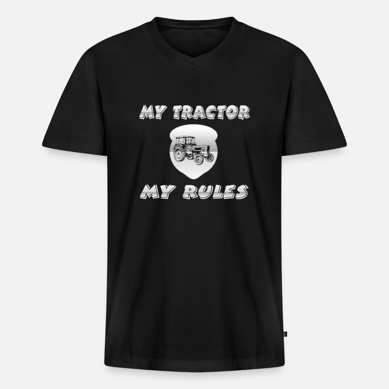 Traktor - Männer Premium Bio T-Shirt mit V-Ausschnitt - Schwarz