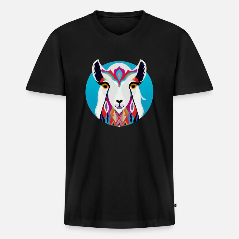 Lama - Männer Premium Bio T-Shirt mit V-Ausschnitt - Schwarz