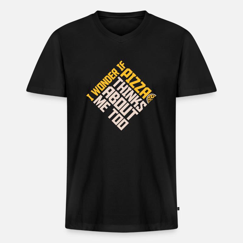 pizza thinks about me - Männer Premium Bio T-Shirt mit V-Ausschnitt - Schwarz