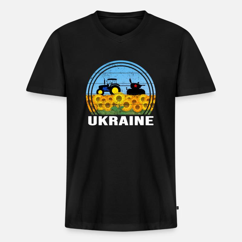 UKRAINE-TRAKTOR ukrainischer FRONT-SUPPORT - Männer Premium Bio T-Shirt mit V-Ausschnitt - Schwarz