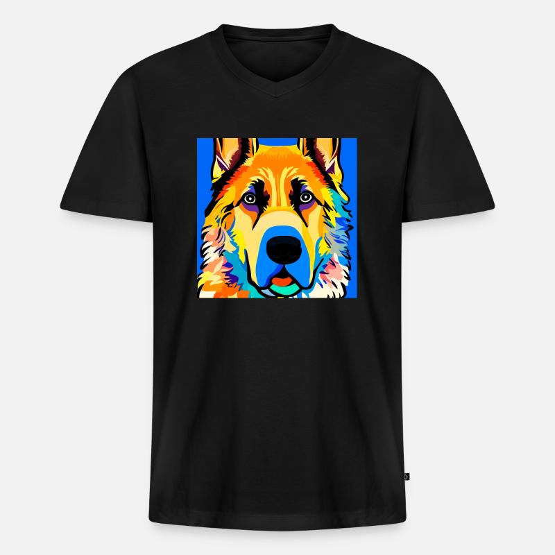 Deutscher Schäferhund, digitale Malerei, - Männer Premium Bio T-Shirt mit V-Ausschnitt - Schwarz