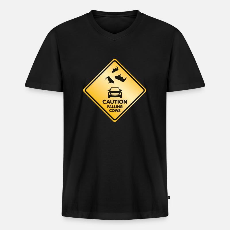 Warnschild fallende Kühe - Männer Premium Bio T-Shirt mit V-Ausschnitt - Schwarz
