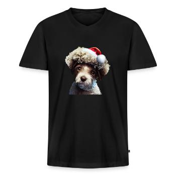 Lagotto Romagnolo Weihnachten - Männer Premium Bio T-Shirt mit V-Ausschnitt - Schwarz - Vorne - Nico (187cm)