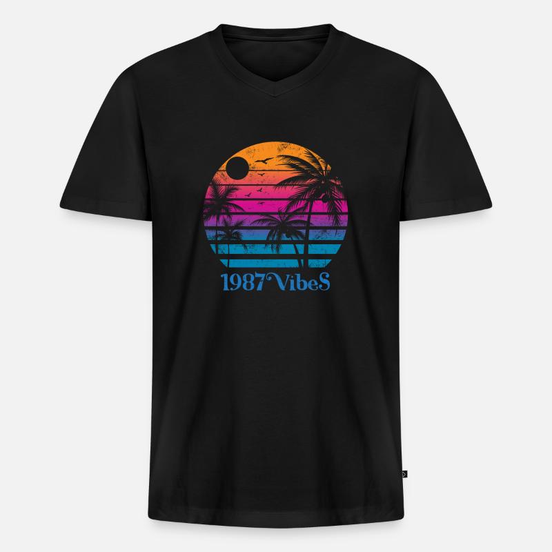 1987 Vibes - Männer Premium Bio T-Shirt mit V-Ausschnitt - Schwarz