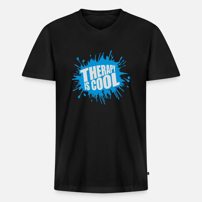 therapy is cool Zitat - Männer Premium Bio T-Shirt mit V-Ausschnitt - Schwarz