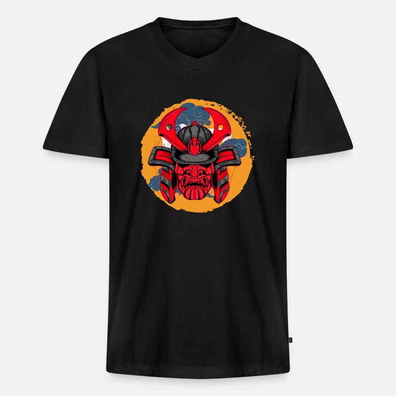 Samurai_3 - Männer Premium Bio T-Shirt mit V-Ausschnitt - Schwarz