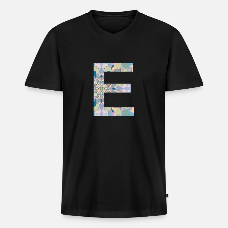 Buchstabe E im Mandala - Männer Premium Bio T-Shirt mit V-Ausschnitt - Schwarz