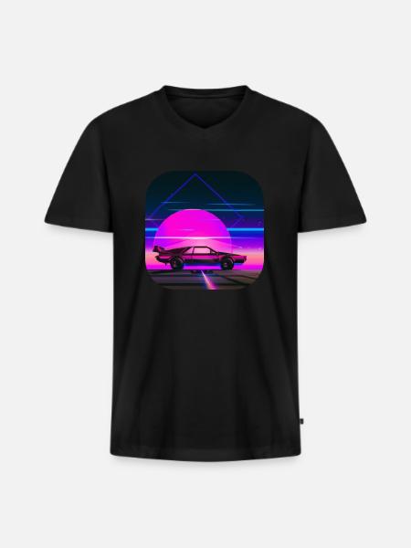 Retour aux années 80 | Synthwave - T-shirt encolure en V Premium bio Homme - noir