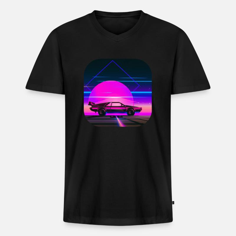 Back To The 80's | Synthwave - Männer Premium Bio T-Shirt mit V-Ausschnitt - Schwarz