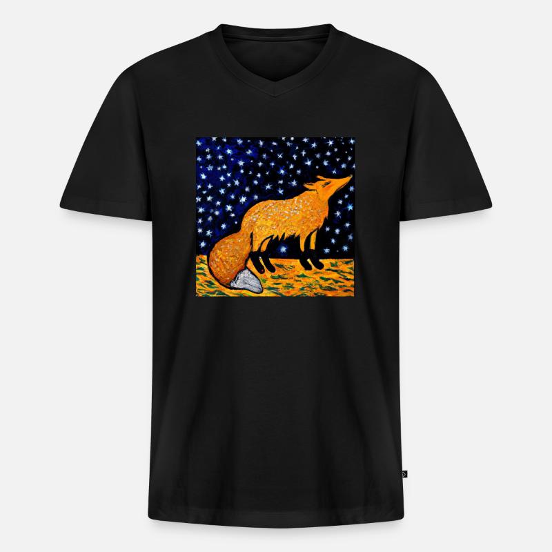 Fuchs unter einem Sternenhimmel - Männer Premium Bio T-Shirt mit V-Ausschnitt - Schwarz