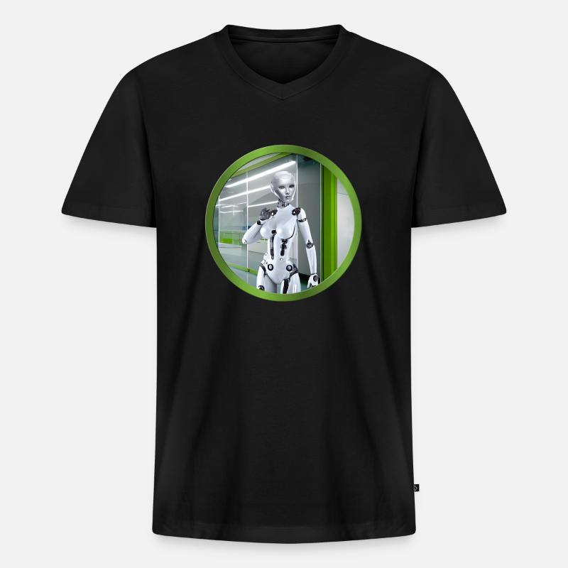 KI Roboter - Männer Premium Bio T-Shirt mit V-Ausschnitt - Schwarz
