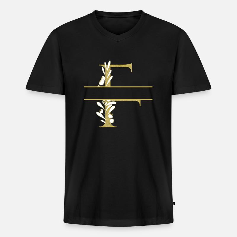 Personalisierter Blumengoldbuchstabe f - Männer Premium Bio T-Shirt mit V-Ausschnitt - Schwarz