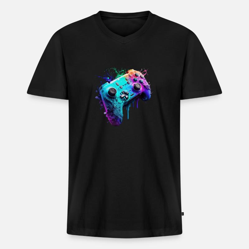 Neon Gaming Controller / Kontroller - Männer Premium Bio T-Shirt mit V-Ausschnitt - Schwarz