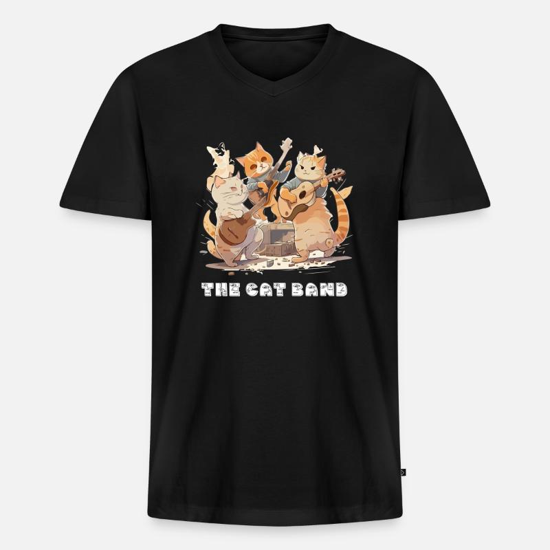Die Katzenband - Männer Premium Bio T-Shirt mit V-Ausschnitt - Schwarz