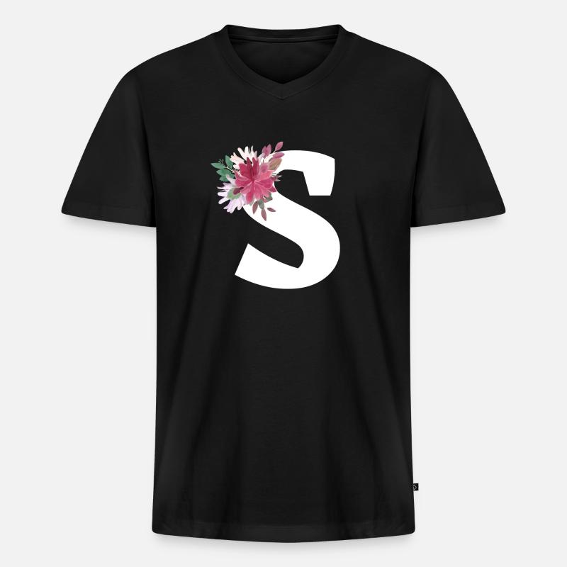 Florale Buchstaben - Männer Premium Bio T-Shirt mit V-Ausschnitt - Schwarz