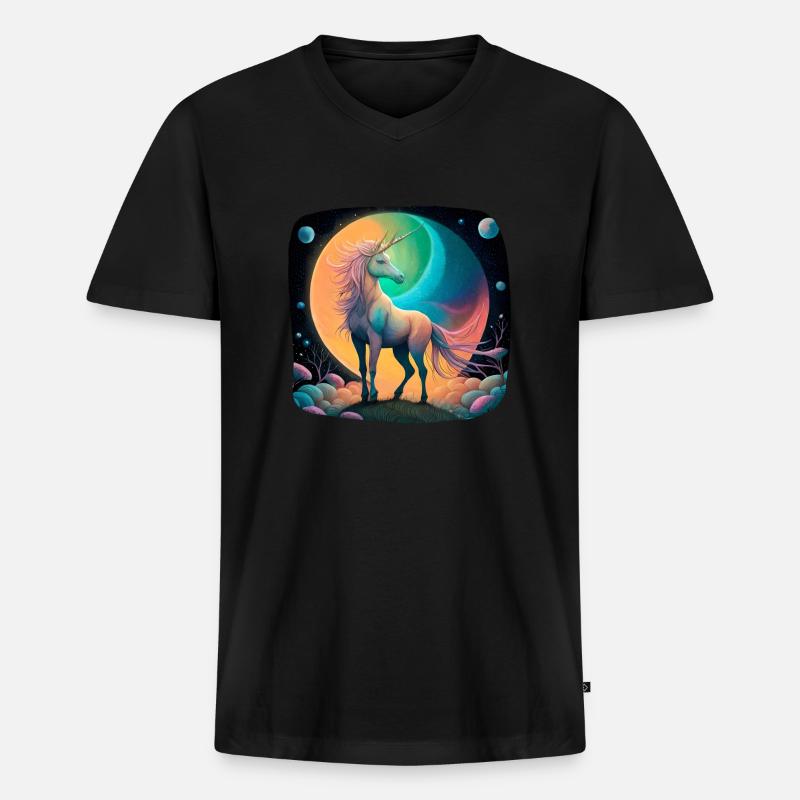 Fantasie Einhorn mystisch - Männer Premium Bio T-Shirt mit V-Ausschnitt - Schwarz