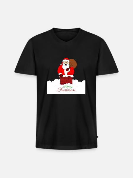 Glædelig jul sidder fast fed julemand - Premium økologisk T-shirt med V-hals til mænd - sort