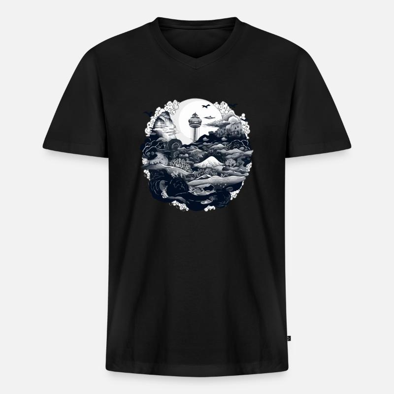 Wunder des Ozeans - Männer Premium Bio T-Shirt mit V-Ausschnitt - Schwarz