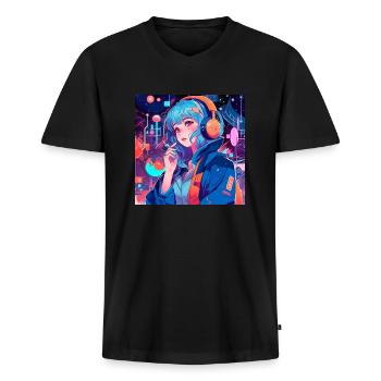 Jade die Kühne - Männer Premium Bio T-Shirt mit V-Ausschnitt - Schwarz - Vorne - Nico (187cm)