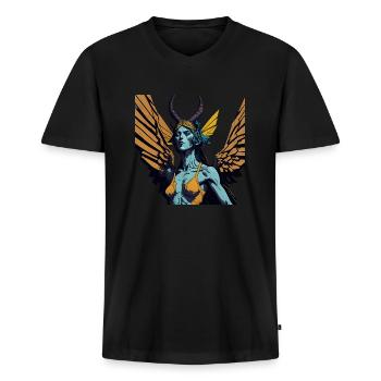 Femme Ailes de guerrière - T-shirt encolure en V Premium bio Homme - noir - Devant - Nico (187cm)