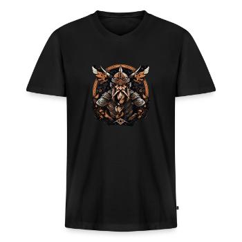 Wikinger Nordmann: Elegantes nordisches Design - Männer Premium Bio T-Shirt mit V-Ausschnitt - Schwarz - Vorne - Nico (187cm)