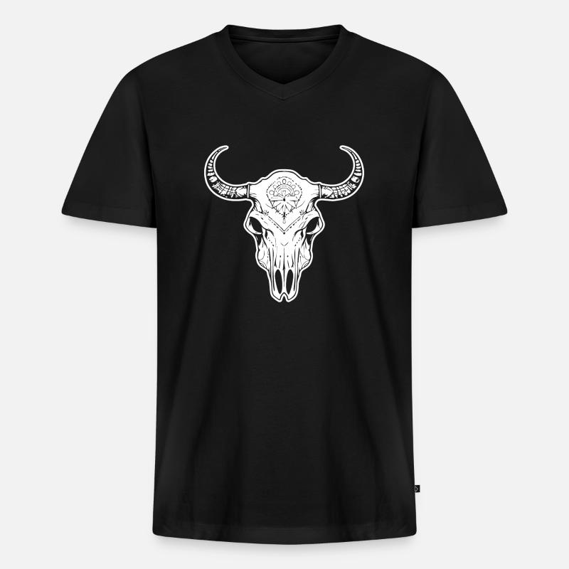 Kuh Schädel Boho - Männer Premium Bio T-Shirt mit V-Ausschnitt - Schwarz