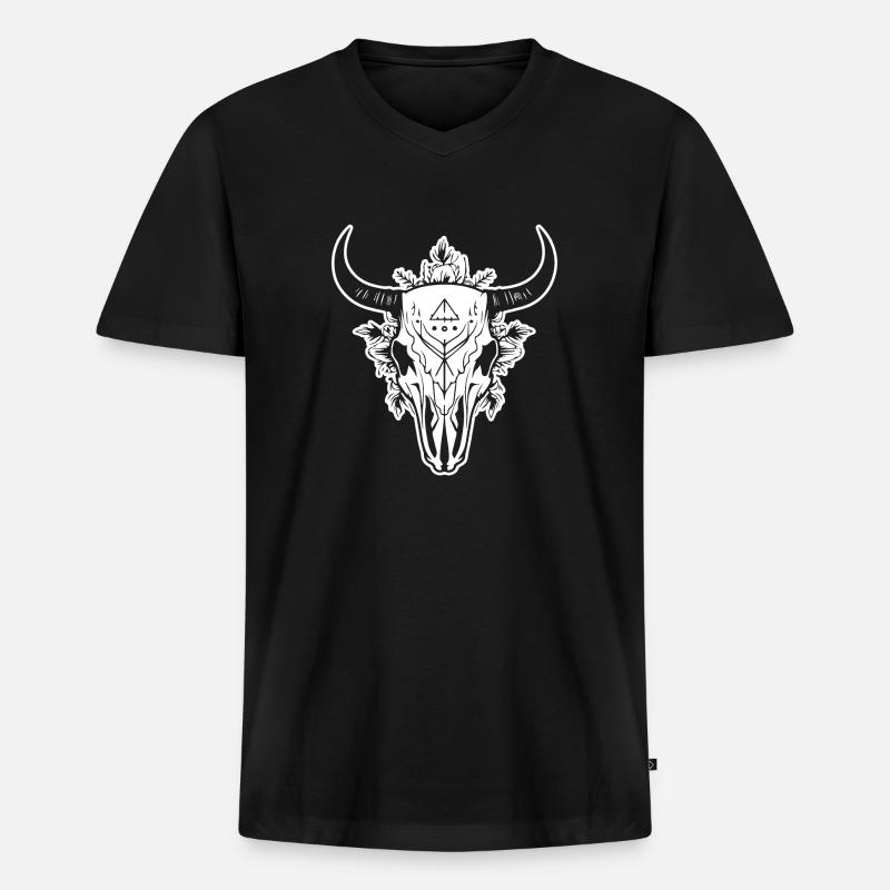 Kuh Schädel Boho - Männer Premium Bio T-Shirt mit V-Ausschnitt - Schwarz