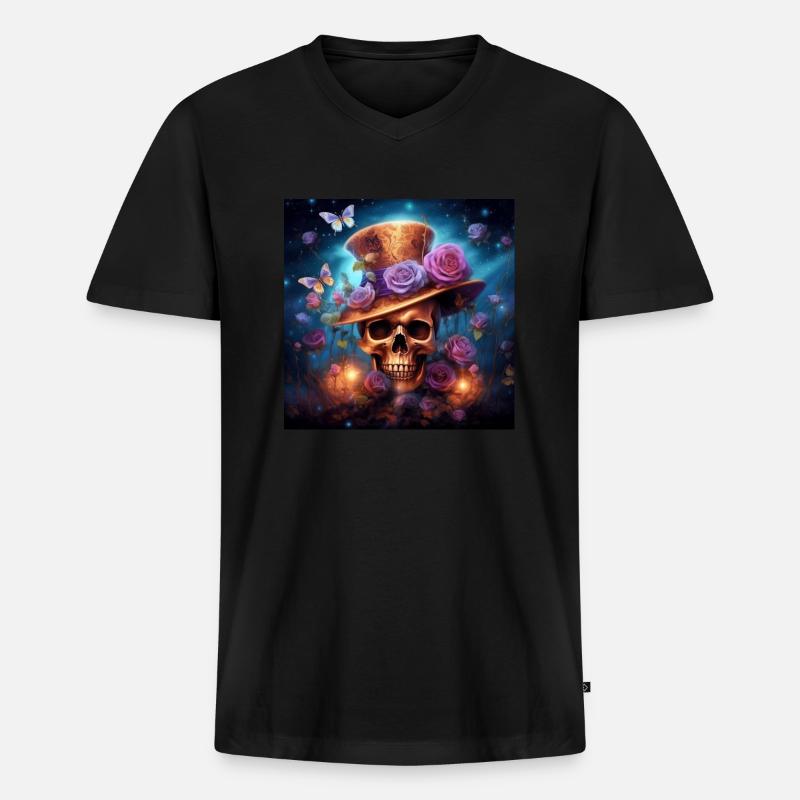 SCHÄDEL FANTASY SCHÄDEL SCHÄDEL SCHÄDEL - Männer Premium Bio T-Shirt mit V-Ausschnitt - Schwarz