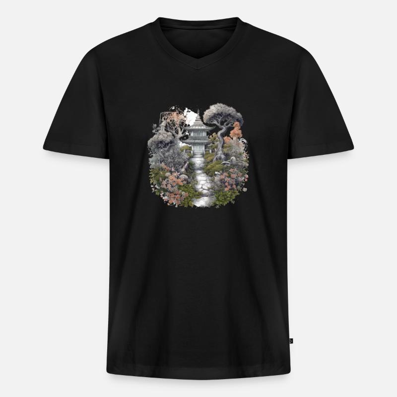 Bonsai - Japanischer Garten - Männer Premium Bio T-Shirt mit V-Ausschnitt - Schwarz