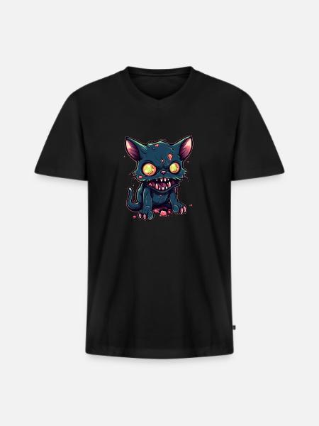 Halloween Zombie Cat - Cute Creepy Cat - Men's Premium Organic T-shirt with V-neck - black